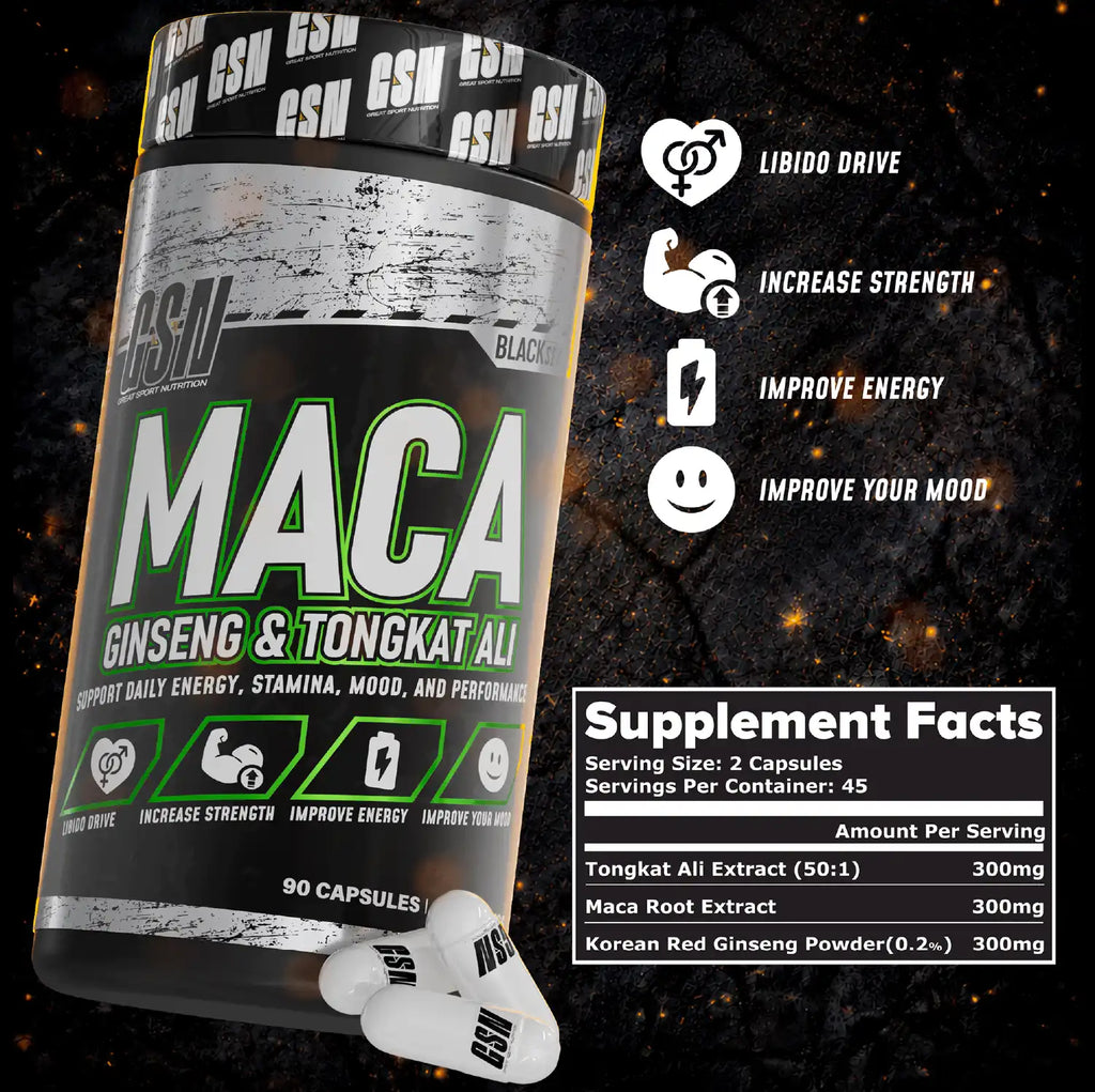 Great Sport Nutrition Maca Ginseng Tongkat Ali Complément Alimentaire Énergie