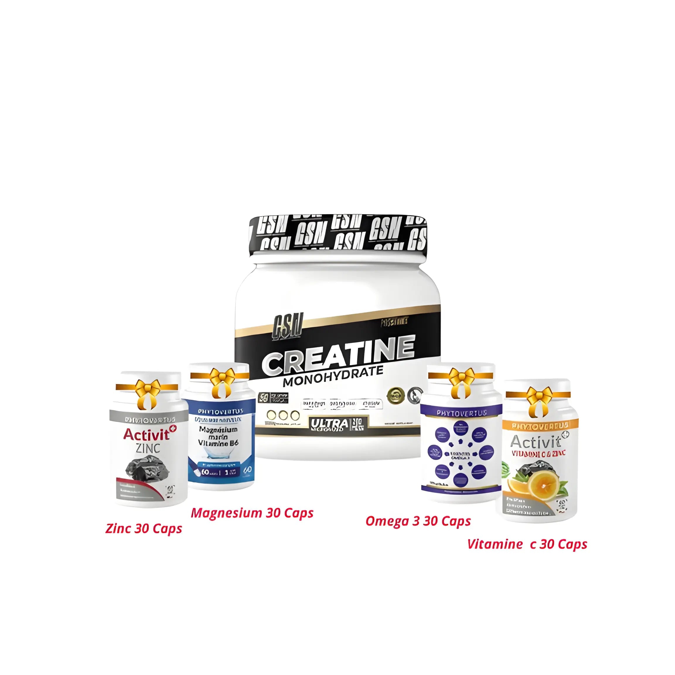 Creatine Monohydrate | 500g gsn + Zinc 30 cap +Vit c 30 cap + Magnésium 30 cap +oméga 3 30 cap