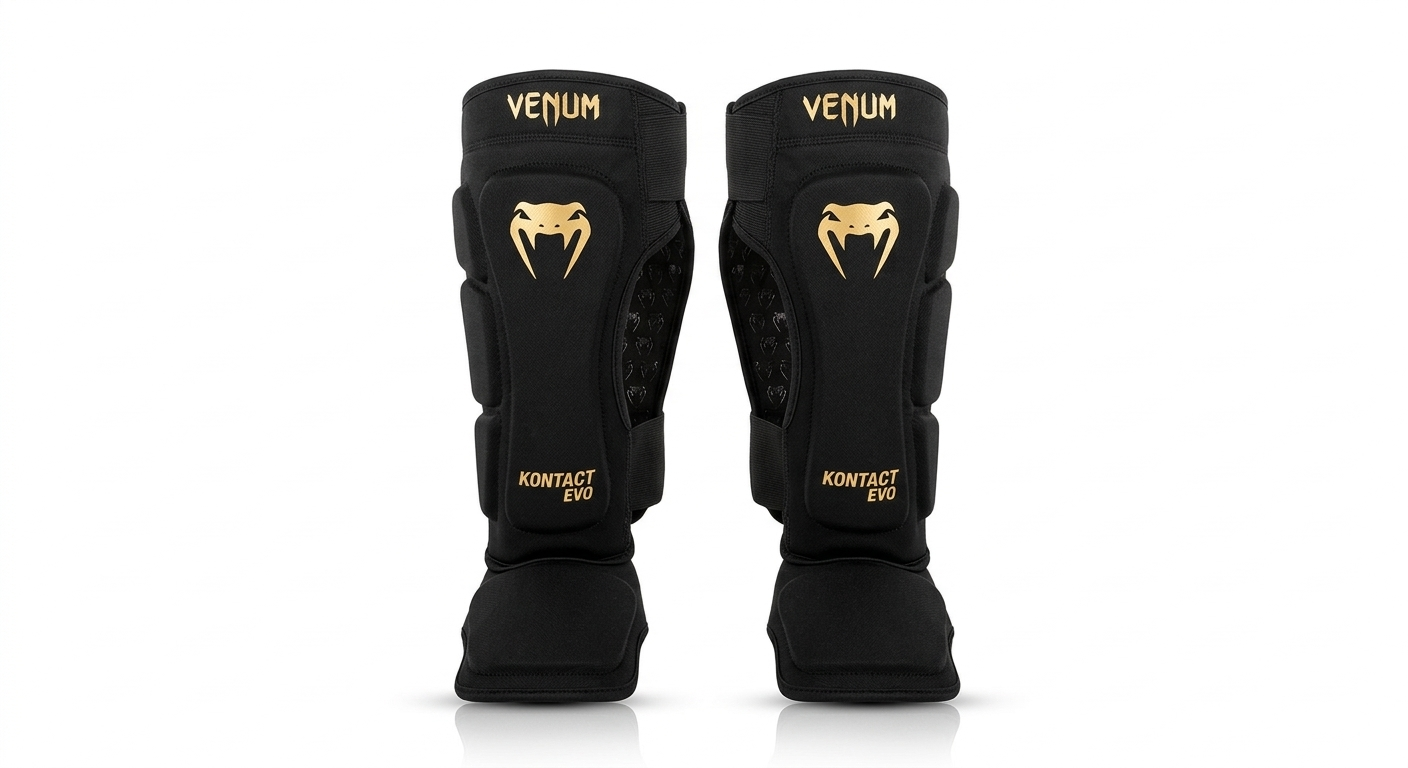 Protège-tibias Venum Kontact Evo – Noir/Or – Protection Combat & Kickboxing – Prix Tunisie