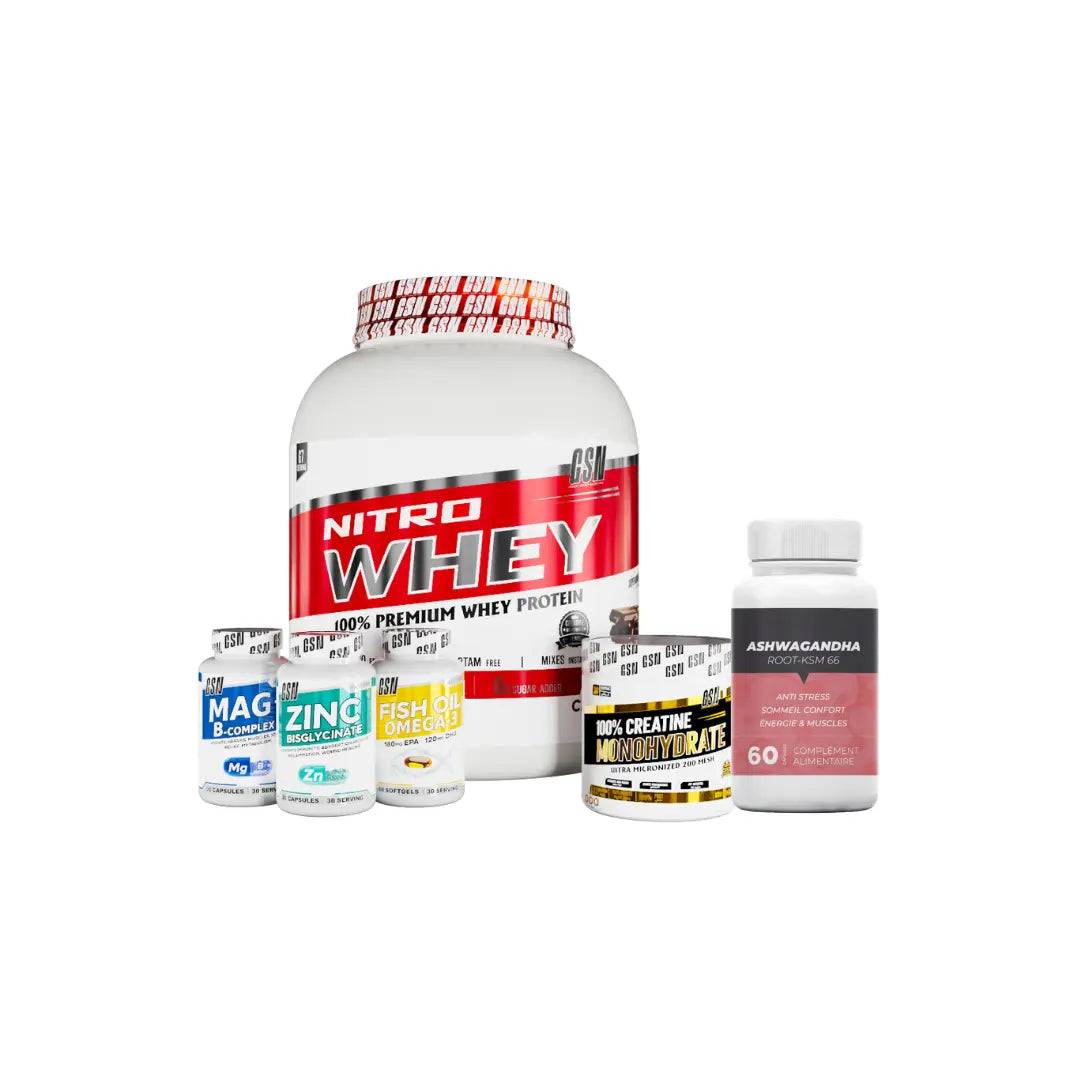Gsn Nitro Whey 2 Kg + Creatine 200 g gsn  +Omega  gsn + Zinc gsn  +Magnesium  gsn + Ashwagandha 60 Capsules herbz