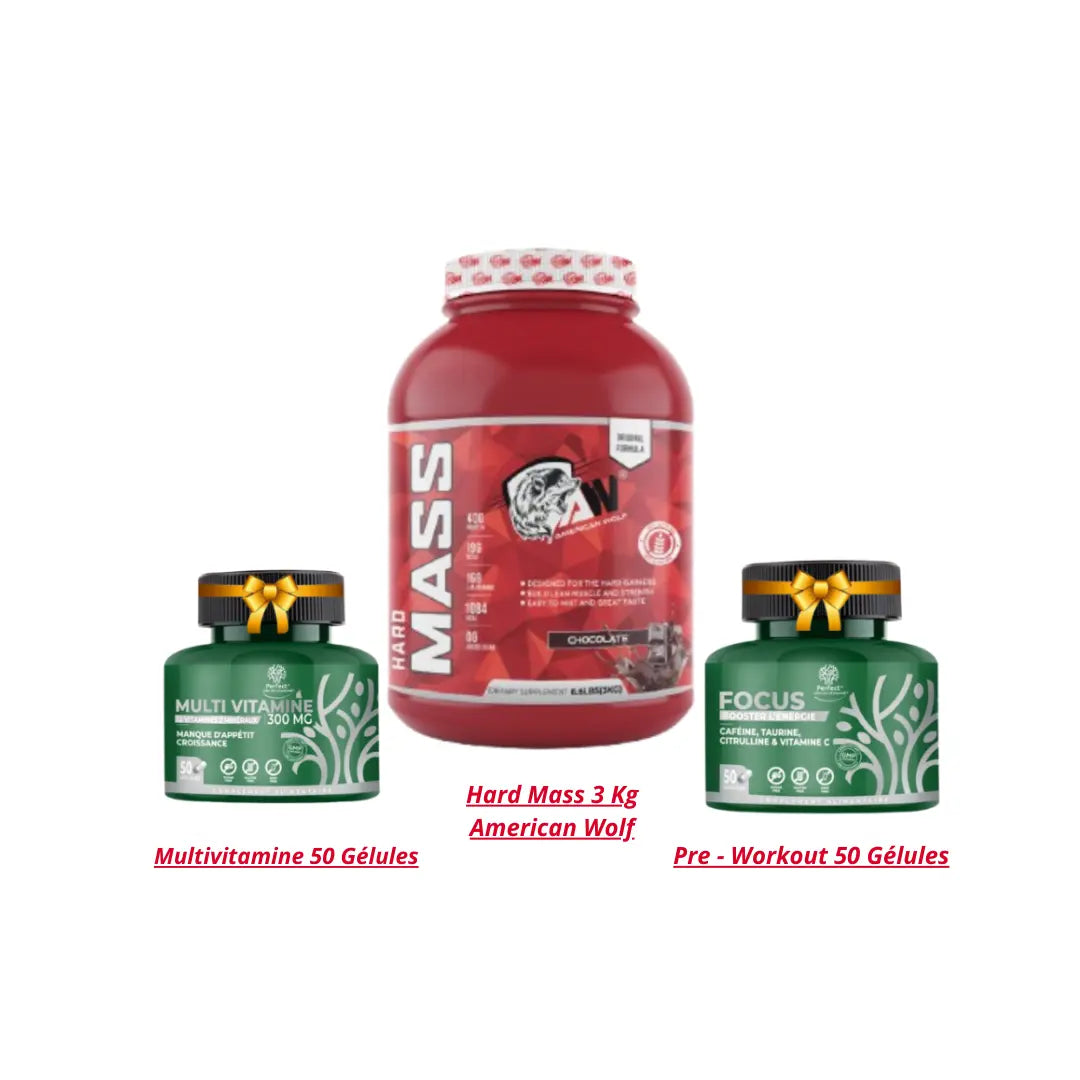 Hard Mass 3 Kg + Multivitamine 50 Gélules + Pre - Workout 50 Gélules