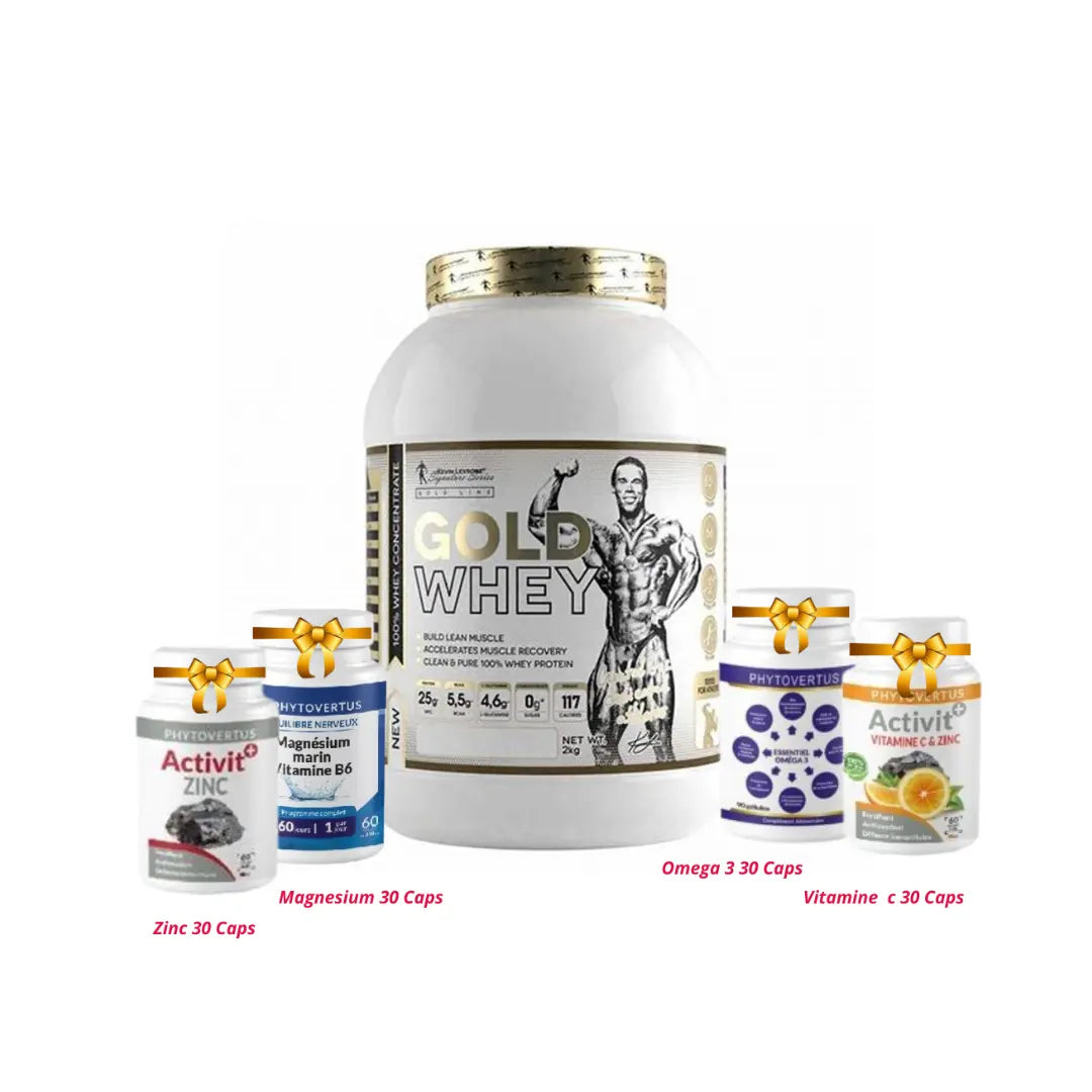 Kevin Levrone | Gold Whey | 2000 G+ magnésium 30 cap + Omega 3 30 cap + zinc 30 cap + vitmaine c 30 cap