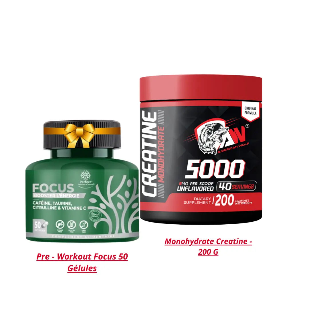 Monohydrate Creatine 200 G + Pre-Workout 50 Gélules