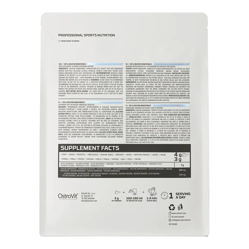 OstroVit Creatine Monohydrate – 500 g | Saveur Naturelle