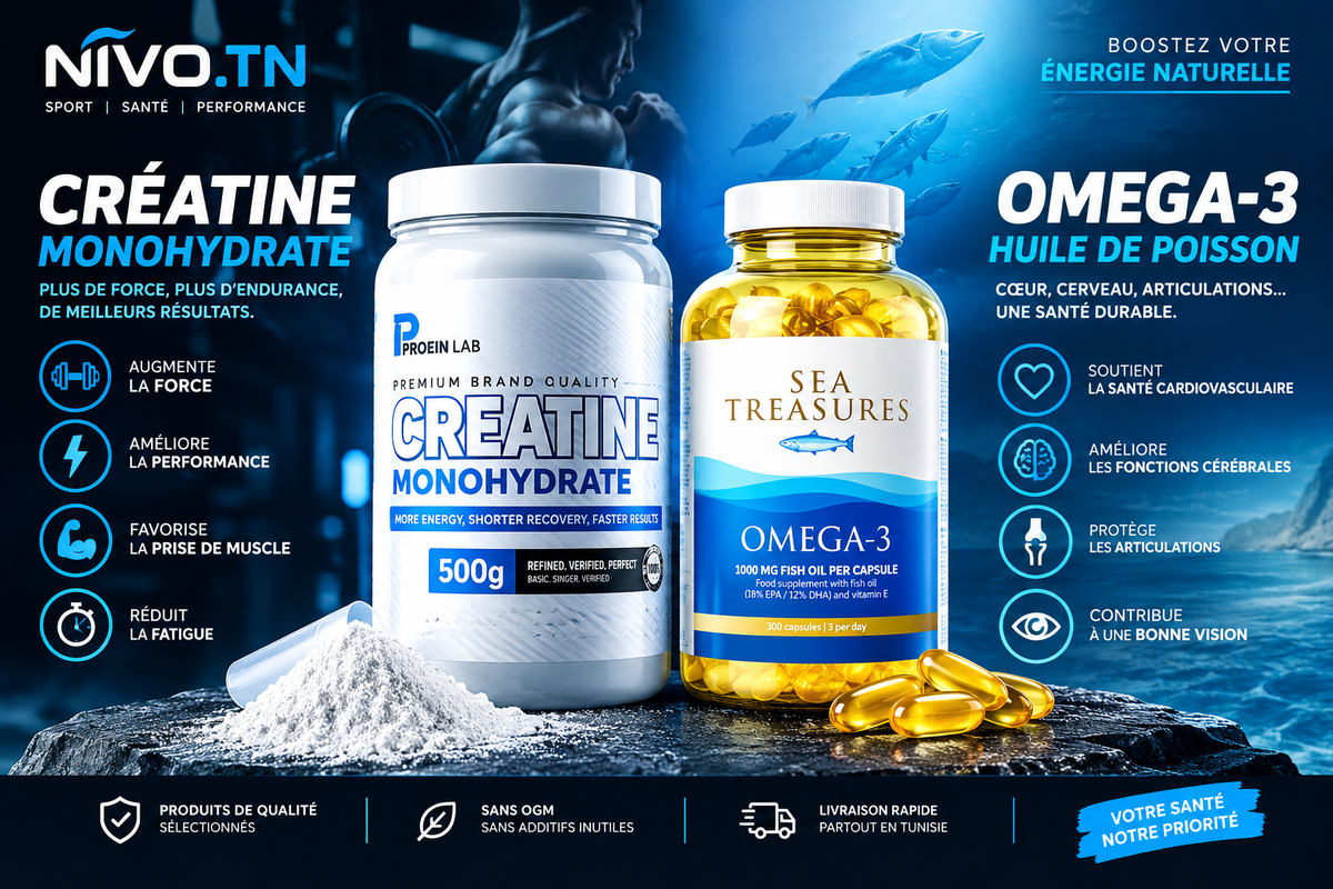 Pack Créatine Monohydrate 500g + Oméga-3 Sea Treasures 300 Capsules