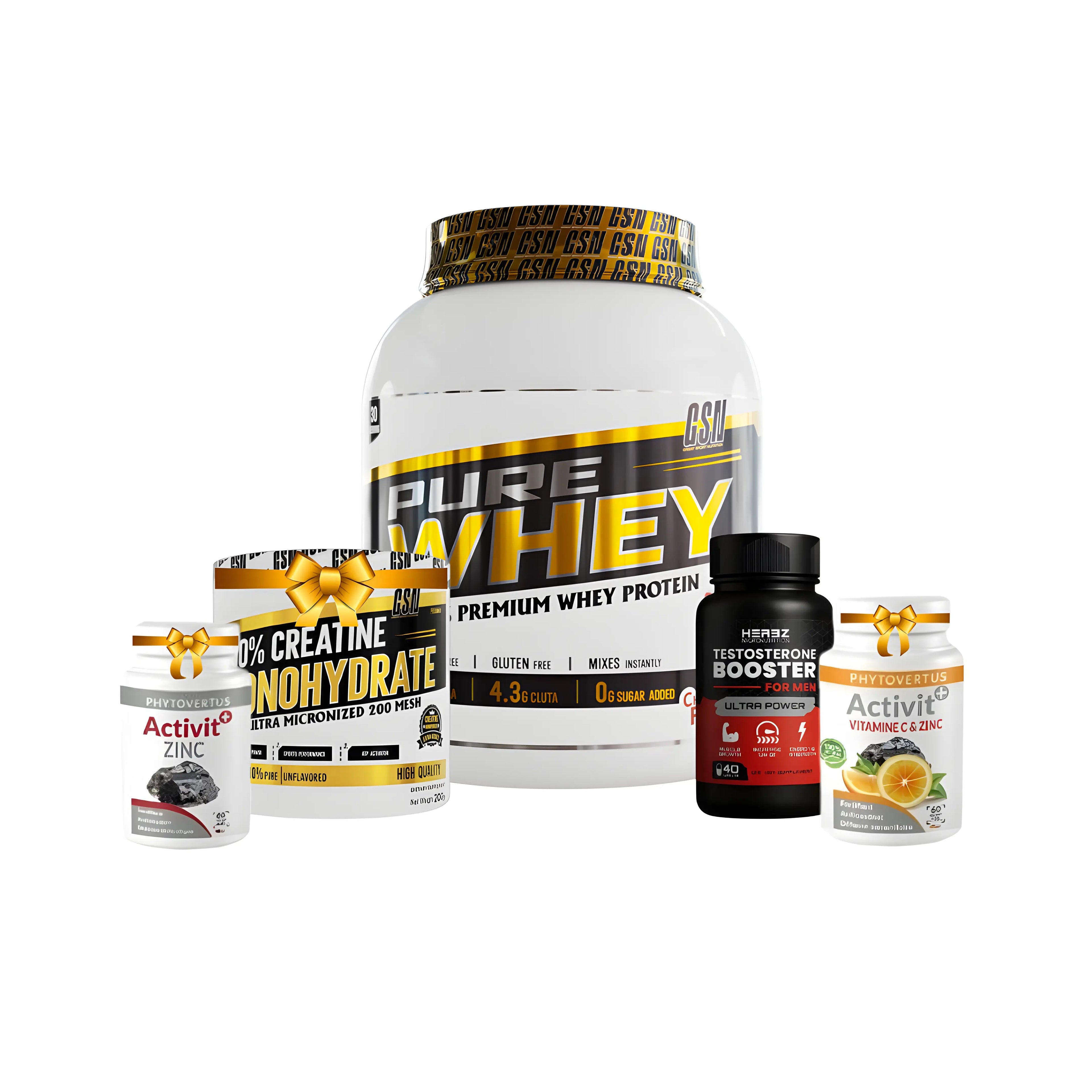 Pure Whey 900 G Gsn Pack+ +vit c 30 cap  +zinc  30 cap +testo booster herbz 40 cap +creatine 200 g gsn