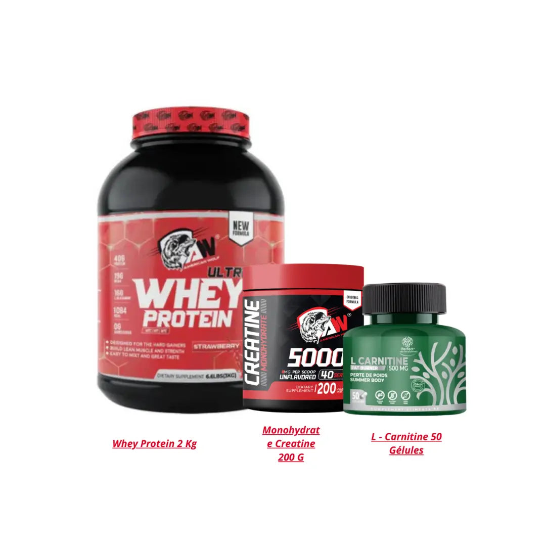 Whey Protein 2 Kg + Monohydrate Creatine 200 G + L - Carnitine 50 Gélules