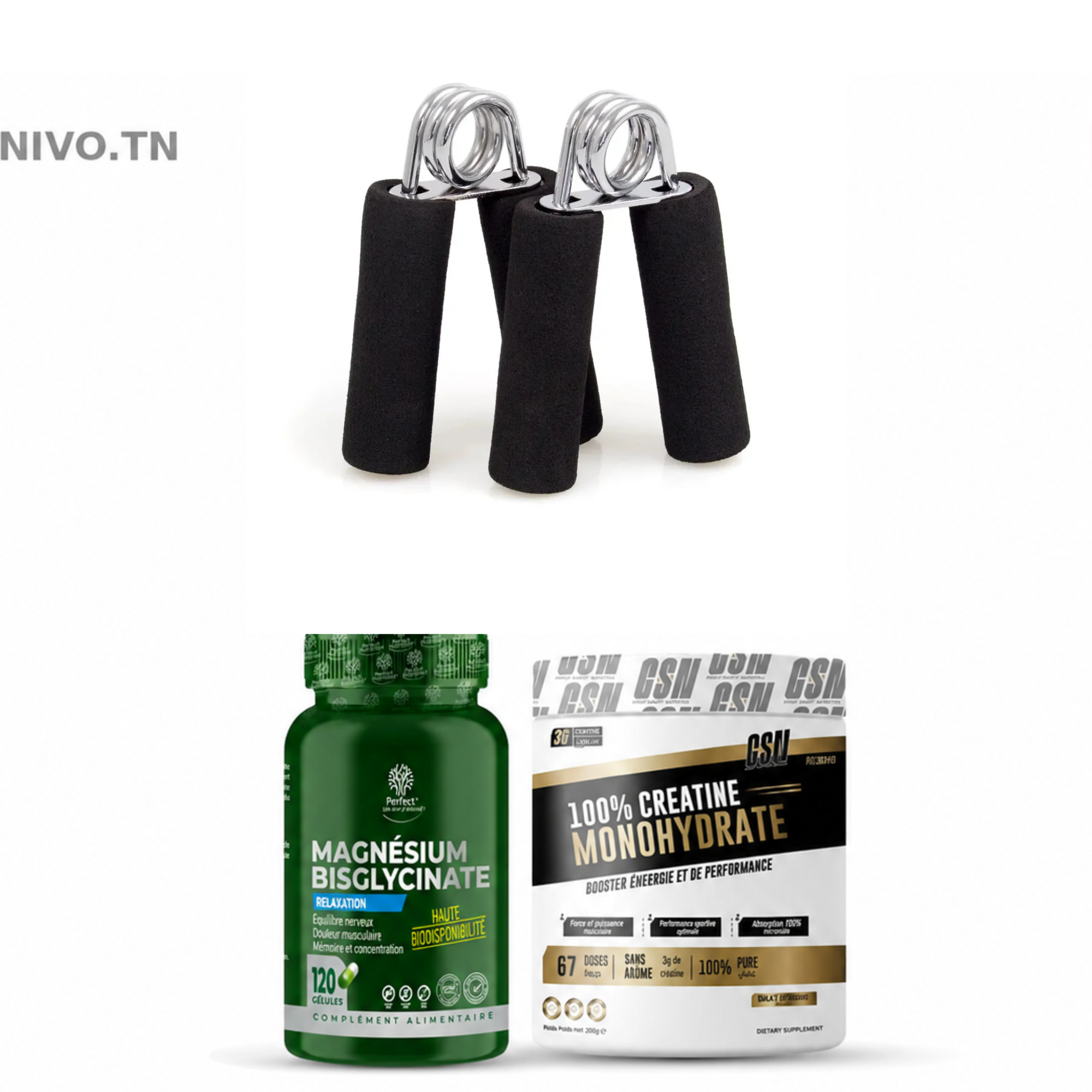 Pack Grip & Préhension — 2 Hand Grips + Créatine + Magnésium