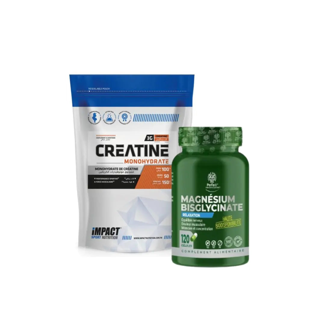 Pack Créatine Monohydrate 150g et Magnésium Bisglycinate 120 gélules