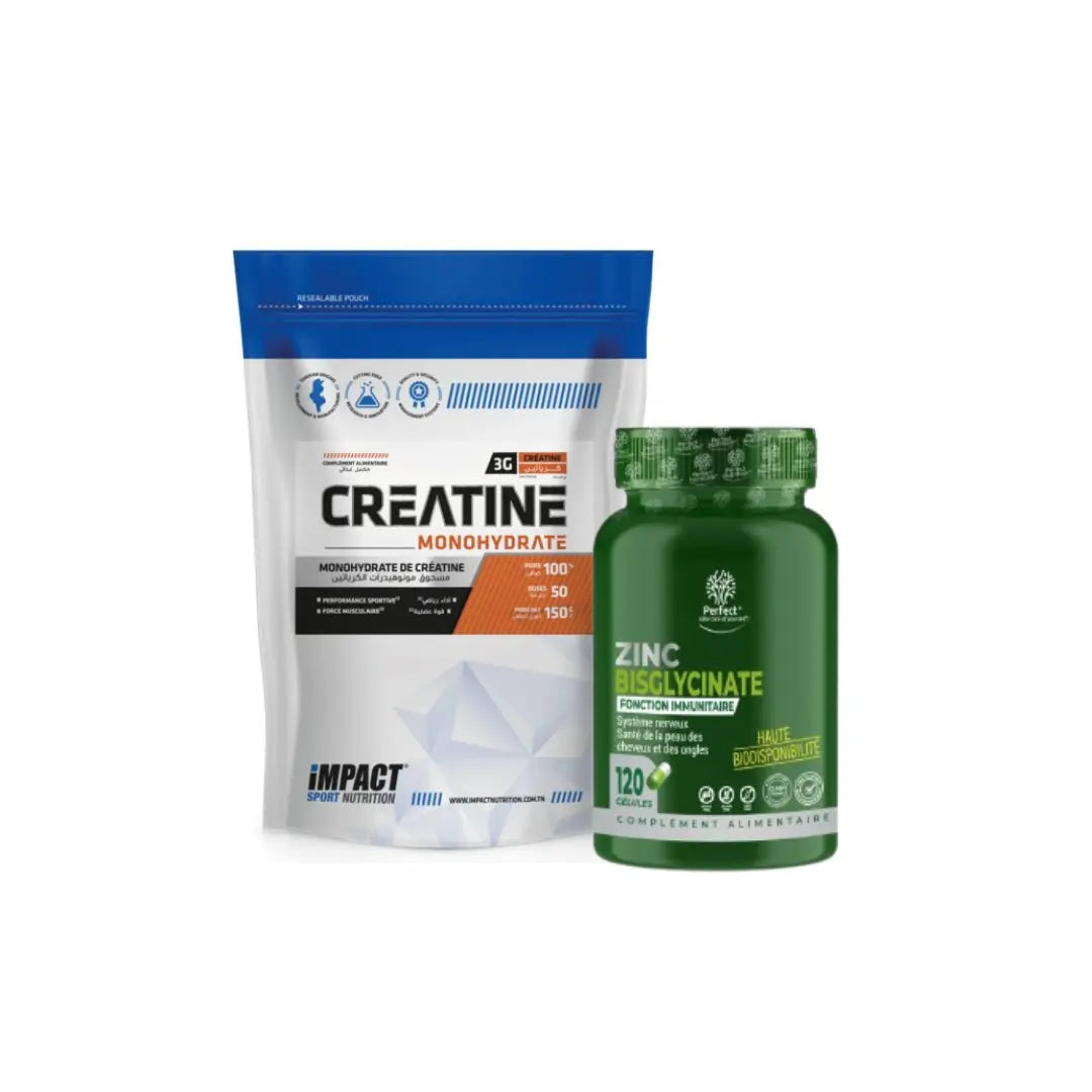 Pack Créatine Monohydrate 150g et Zinc Bisglycinate 120 gélules