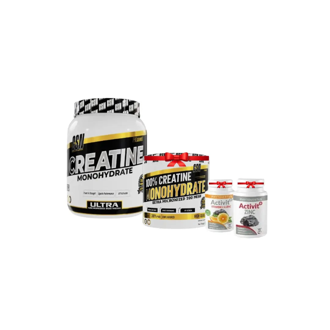Pack Créatine 500g, Créatine 200g, Zinc et Vitamine C offerts