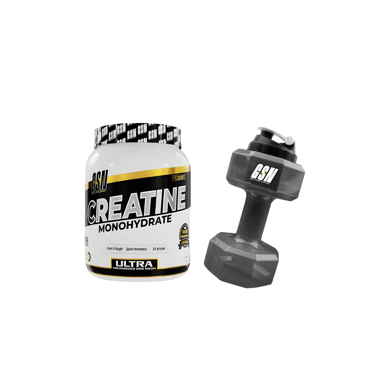 Pack Créatine Monohydrate 500g avec Shaker Dumbbell