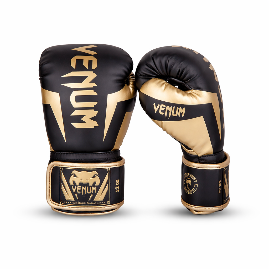 Gants de Boxe Elite Or et Noir Triple Densité 8 10 12oz