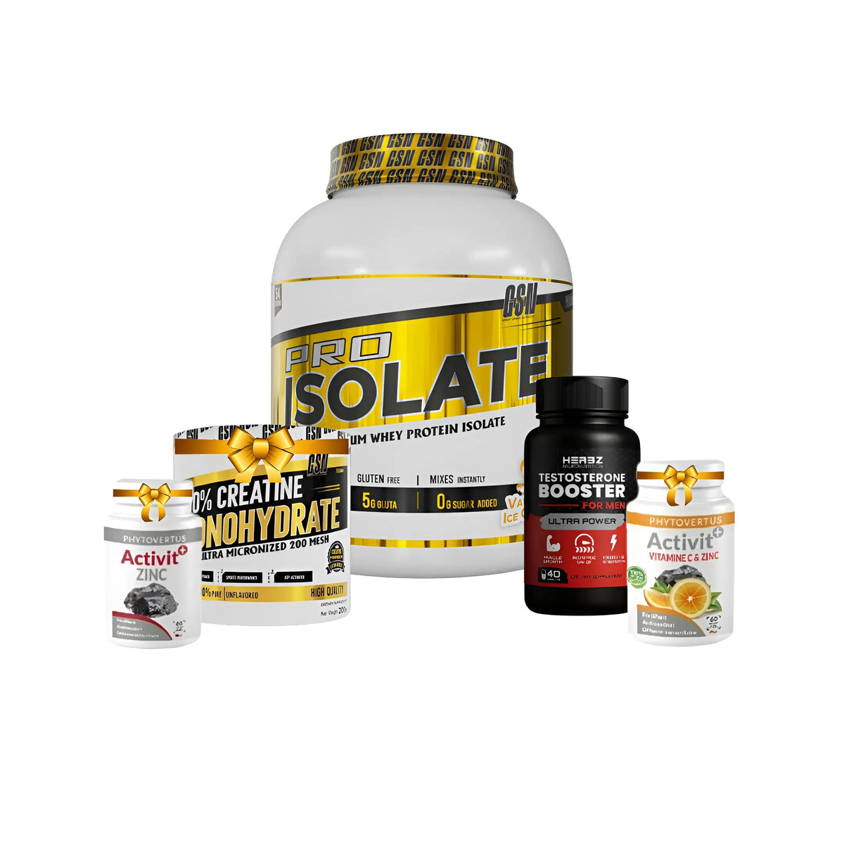 Pack Isolate Pro 900g avec Vitamine C, Zinc, Testo Booster et Créatine 200g