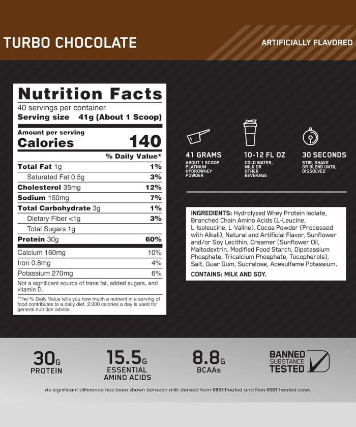 Optimum Nutrition Platinum Hydrowhey 1.6kg vue latérale