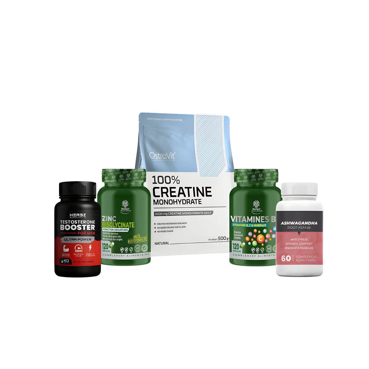 Pack OstroVit Créatine 500g avec Testo Booster, Ashwagandha, Zinc et Vitamines