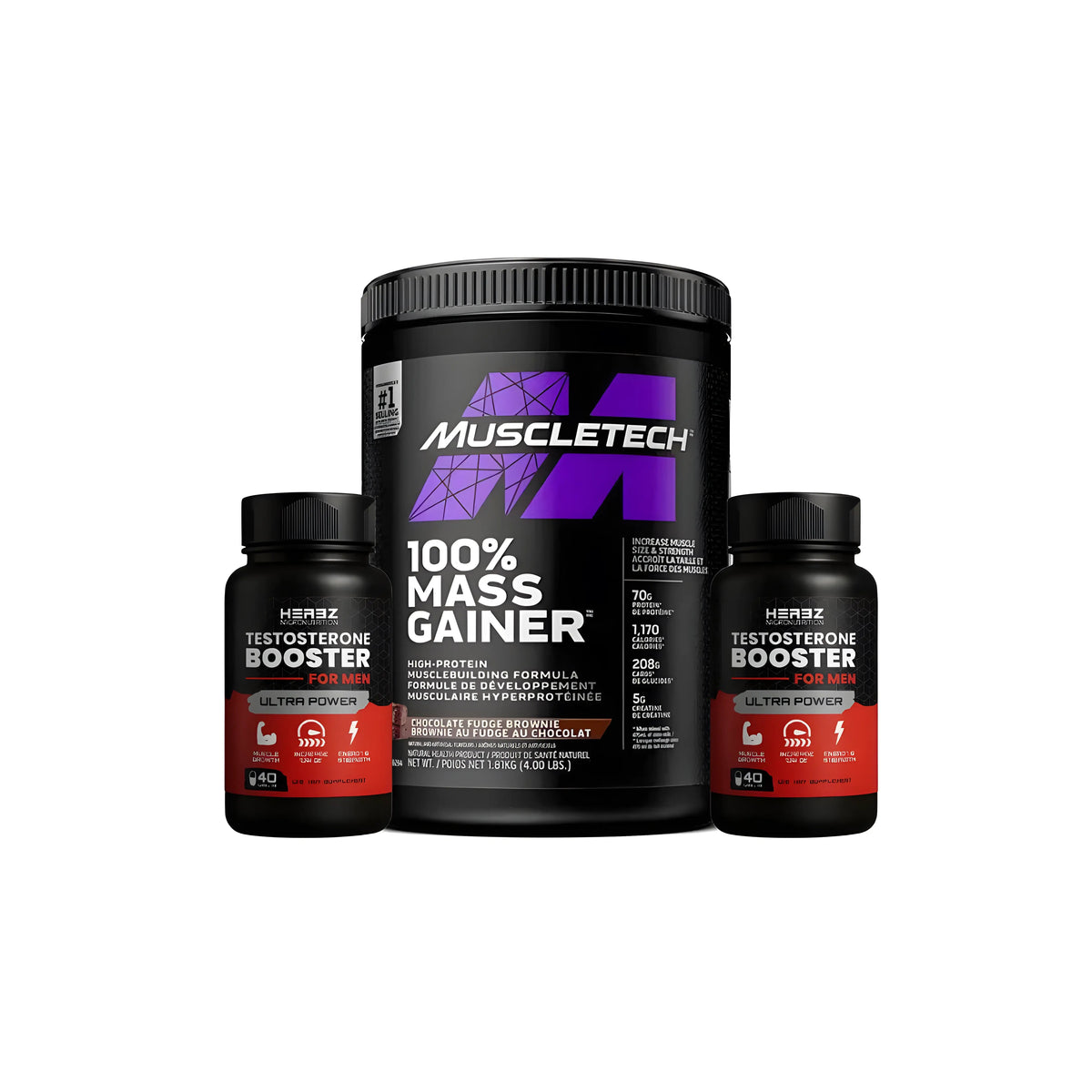 Pack 100% Mass Gainer MuscleTech avec 2 testo boosters