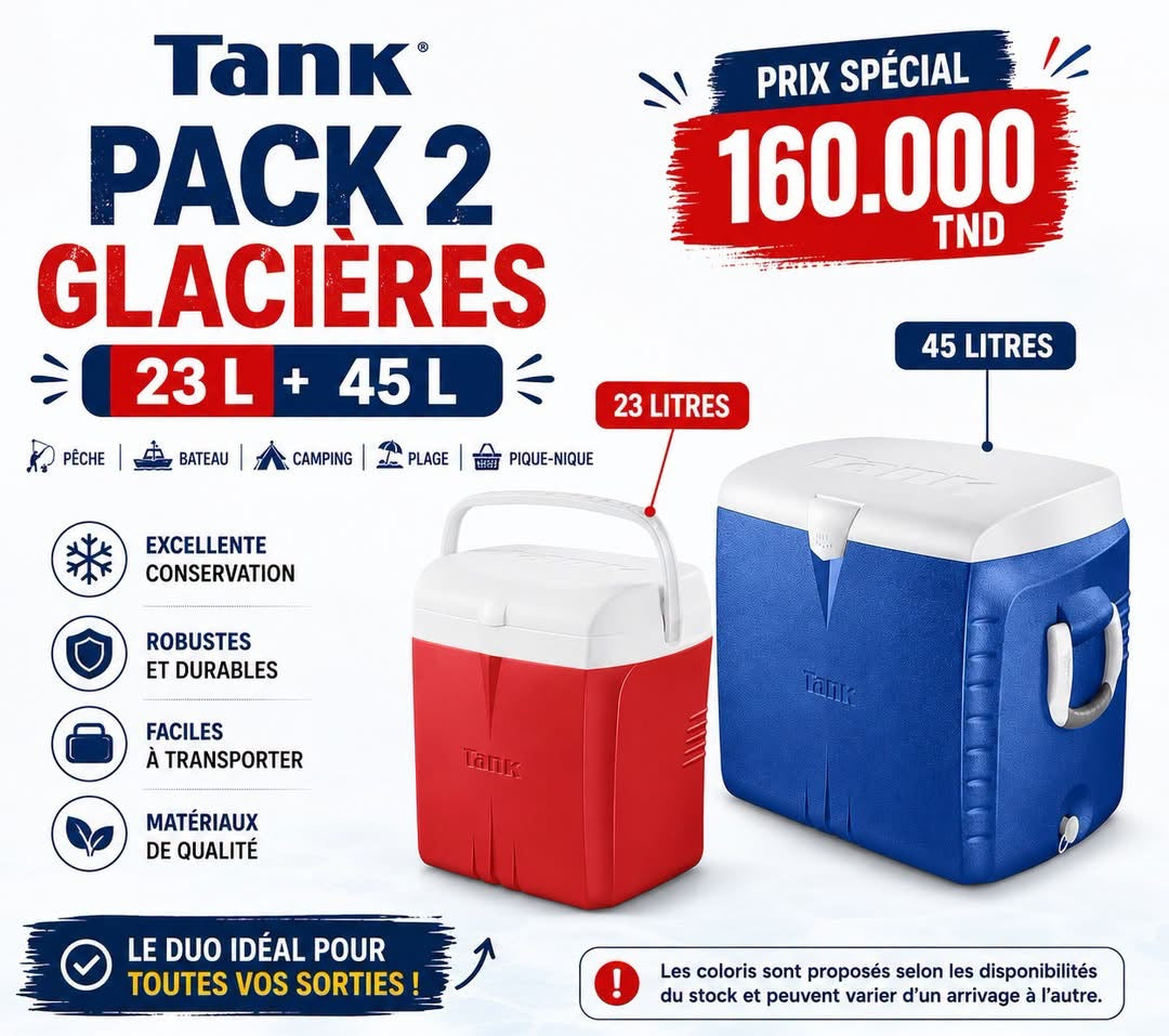 Pack 2 glacières Tank 23L et 45L