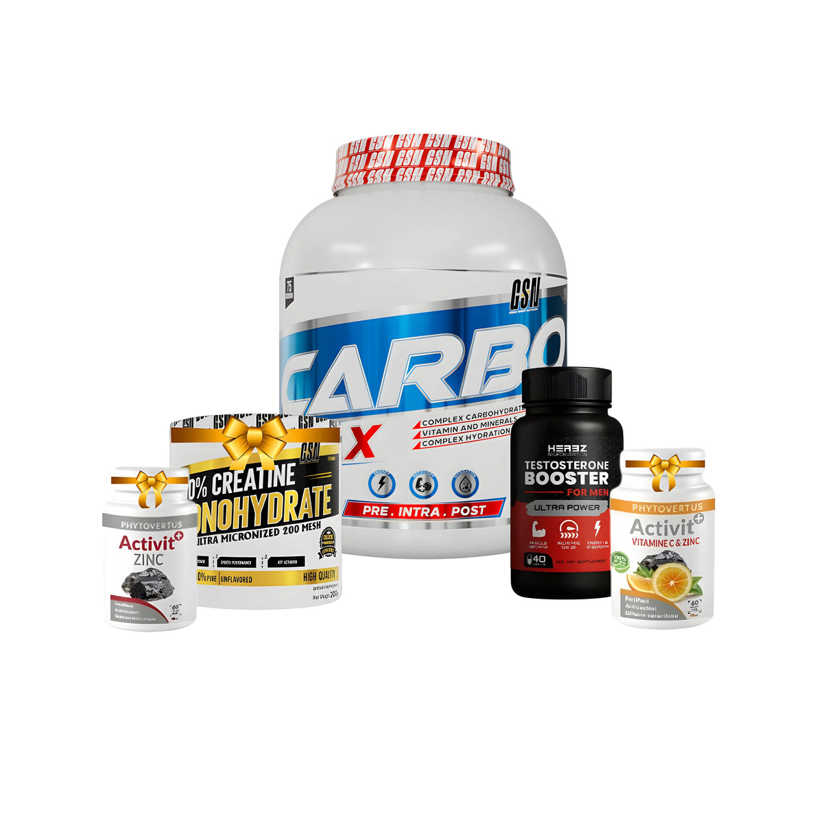 Pack Carbo 3kg vitamine C testo booster zinc créatine 200g