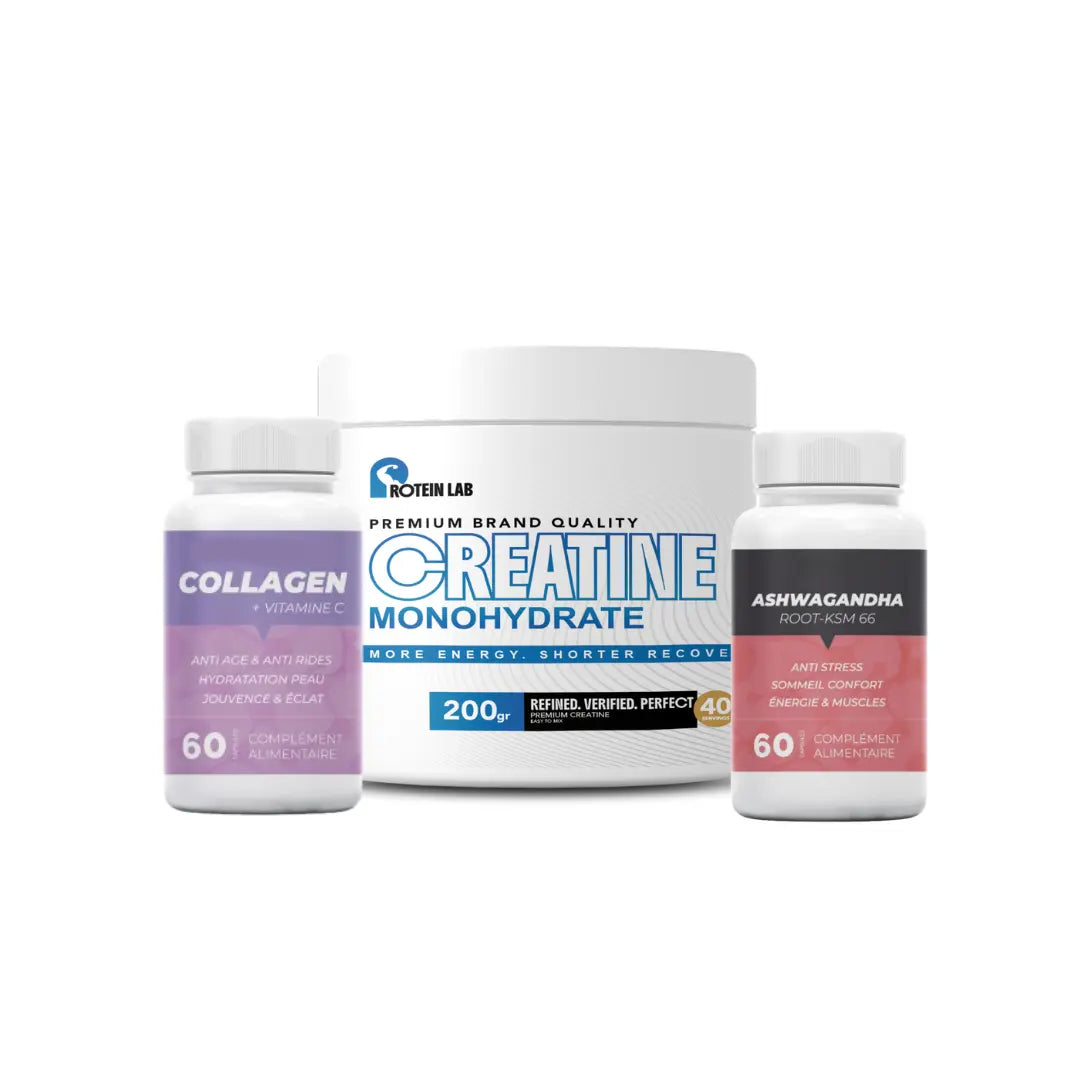 Pack créatine 200g ashwagandha collagène
