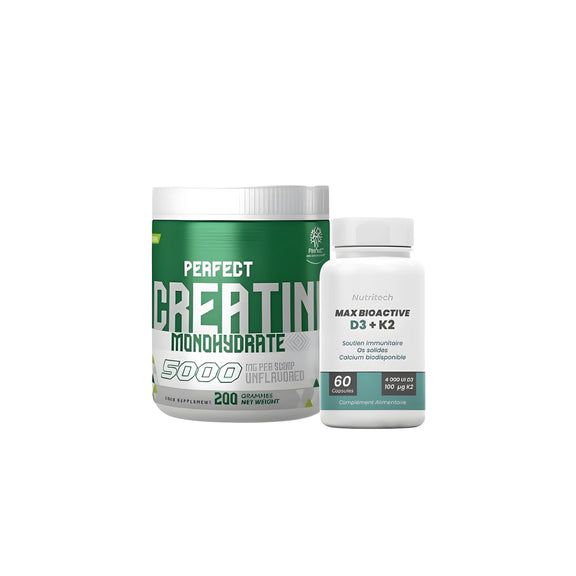 Pack Créatine Monohydrate 200g et Vitamine D3+K2 60 capsules