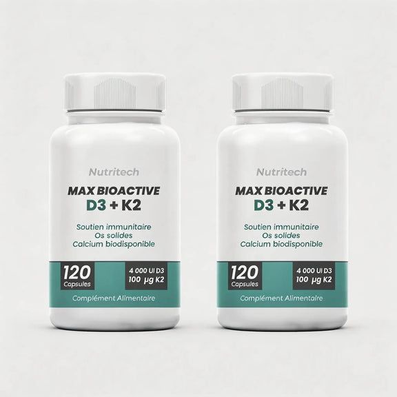 Pack Duo Vitamine D3 et K2 Bioactive 120 capsules