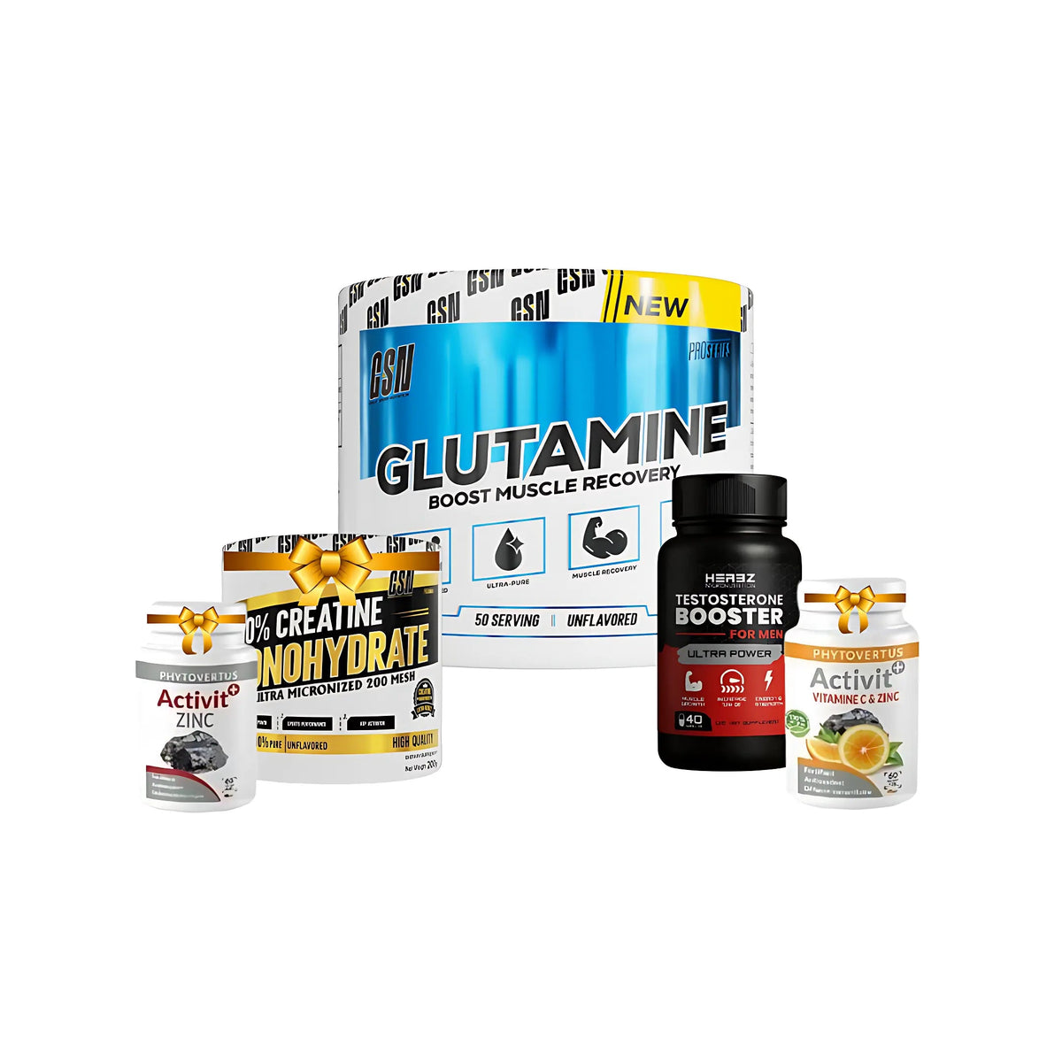 Pack glutamine 50 doses créatine 200g vitamines testo