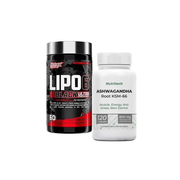 Pack Lipo-6 Black Ultra et Ashwagandha KSM-66 120 capsules