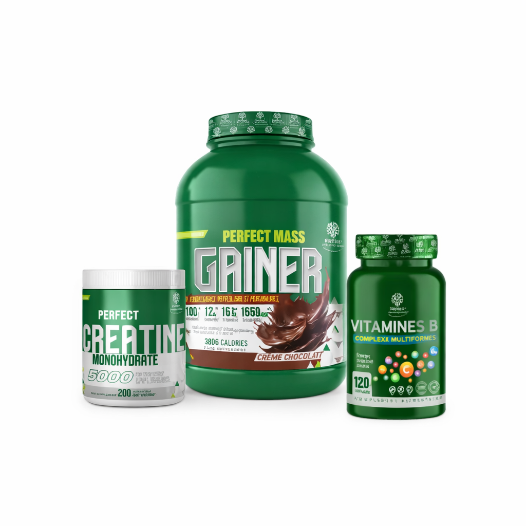 Pack Mass Gainer 3kg Créatine 200g et Vitamine B 120 capsules