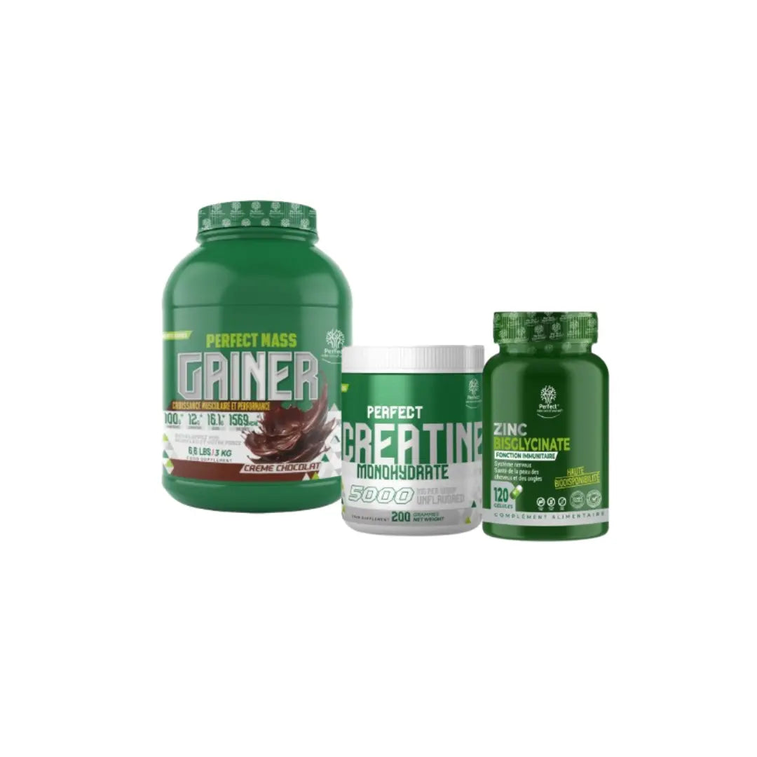 Pack Mass Gainer 3kg créatine 200g zinc bisglycinate 120 capsules