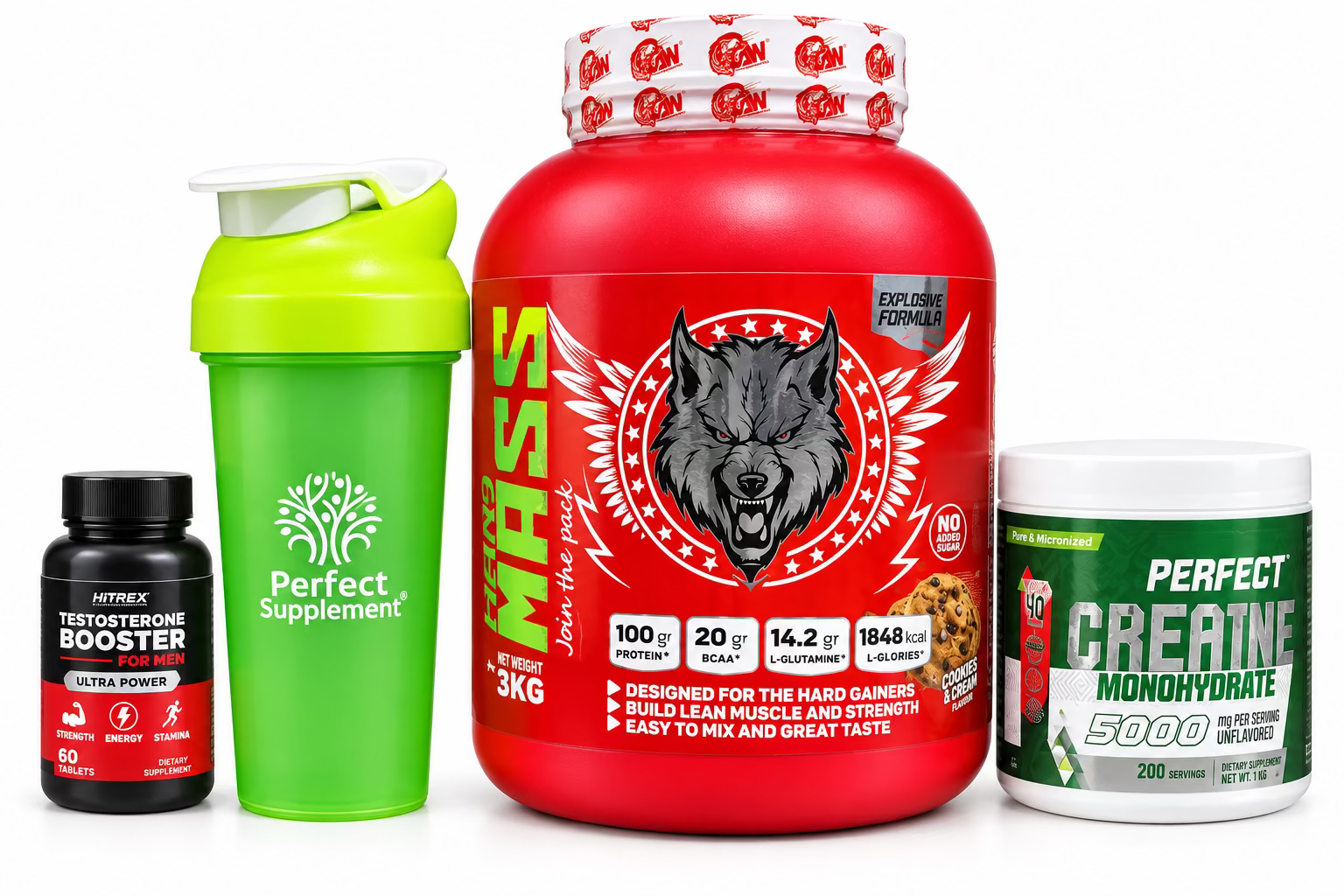 Pack prise de masse gainer Hard Mass 3 kg, créatine Perfect 5000, booster homme et shaker - Nivo Tunisie