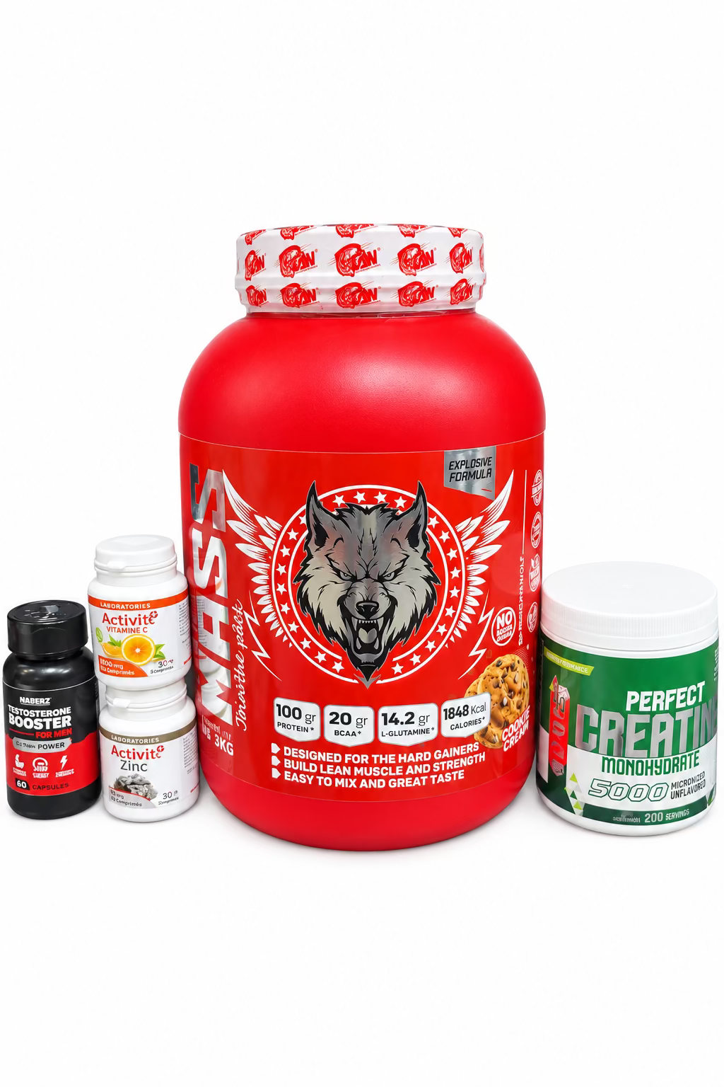 Pack prise de masse gainer Hard Mass 3 kg, créatine Perfect 5000, booster, Vitamine C et Zinc - Nivo Tunisie