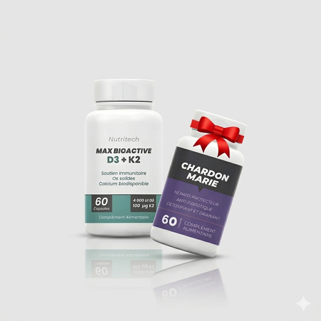 Pack Santé Immunité et Foie D3+K2 et Chardon Marie 60 capsules