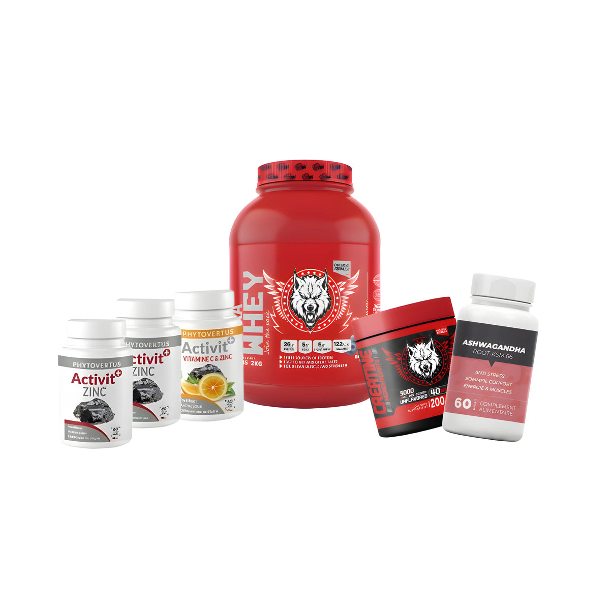Pack Ultra Whey 2kg avec Créatine 200g, Zinc, Vitamine C et Ashwagandha