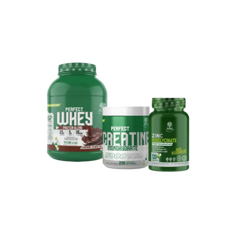 Pack Whey 2kg Créatine 200g et Zinc Bisglycinate 120 capsules