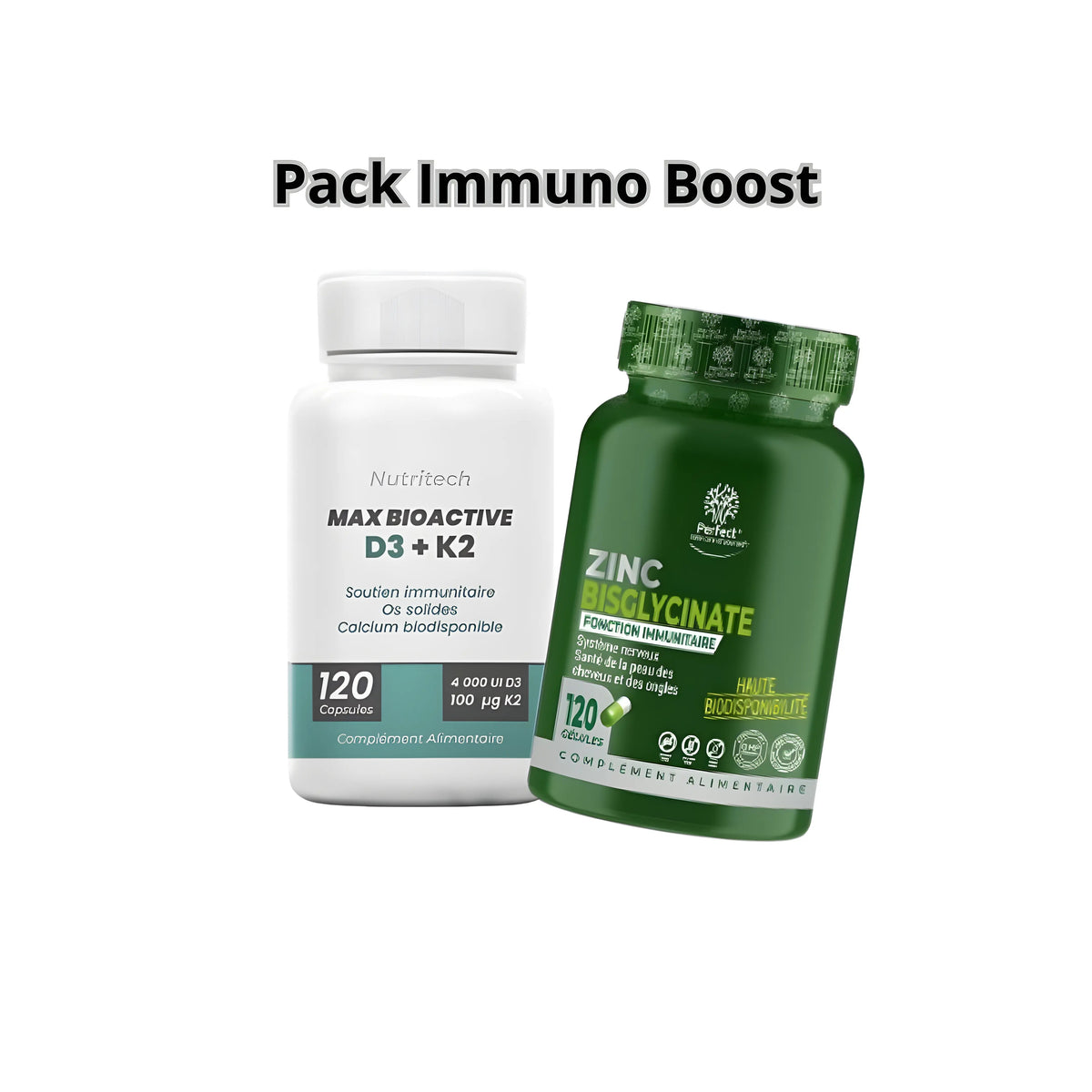 Pack Zinc Bisglycinate 120 gélules et Vitamine D3 K2 120 gélules