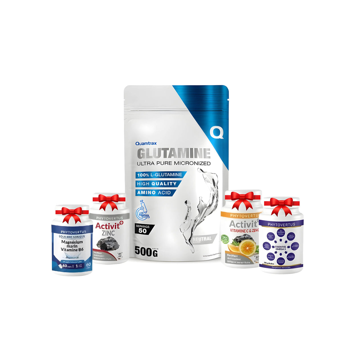 Pack Quamtrax Glutamine 500g avec suppléments