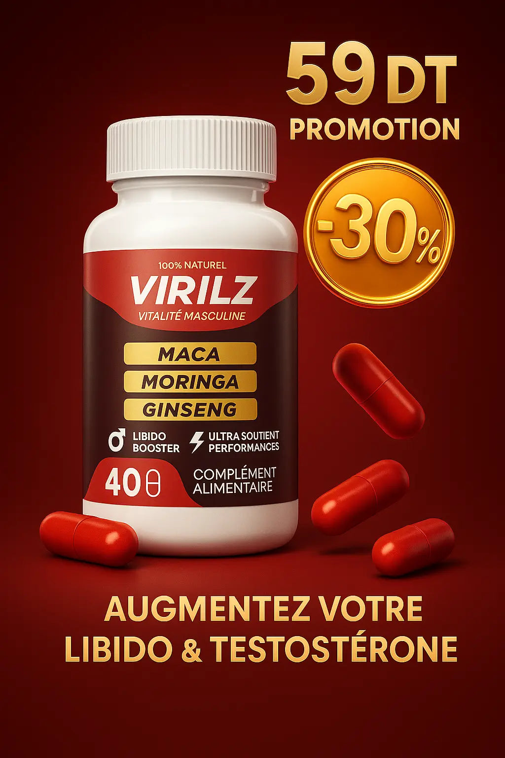 Testo booster libido masculine 40 capsules - informations