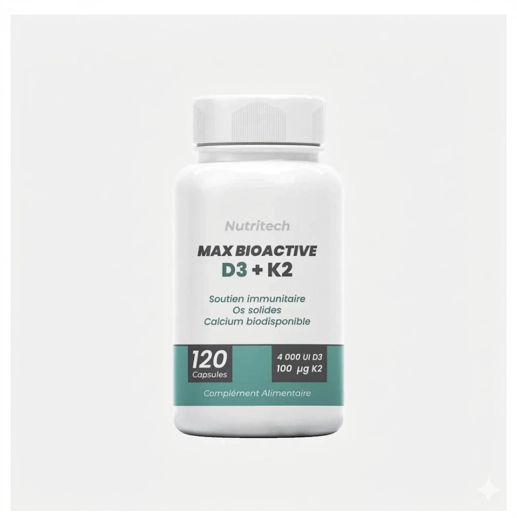 Vitamine D3 et K2 Bioactive 120 capsules santé osseuse